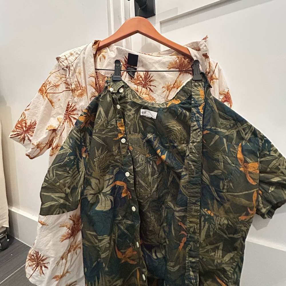TWO Neutral Colored Hawaiian Shirts H&M and Gap